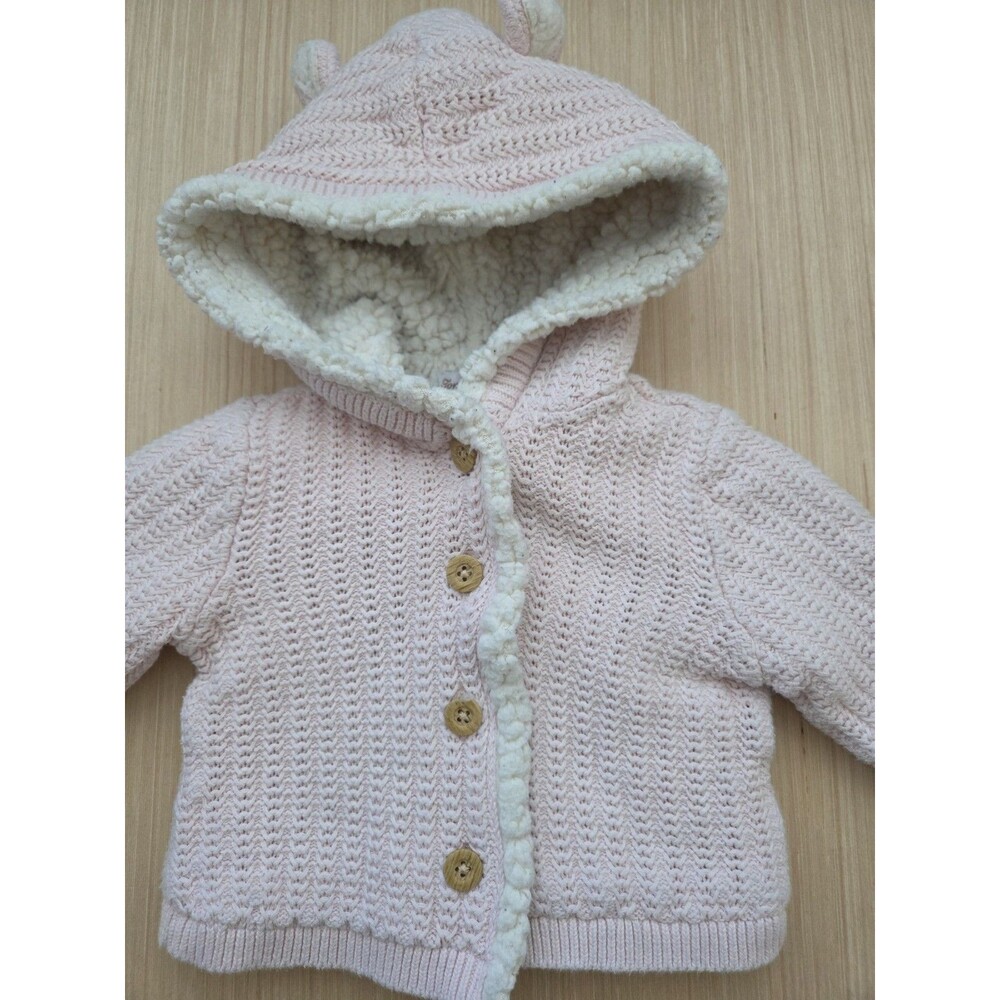 Tommy Bahama Sherpa Lined Hooded Sweater Jacket Ears Pink Baby Infant 3-6mos